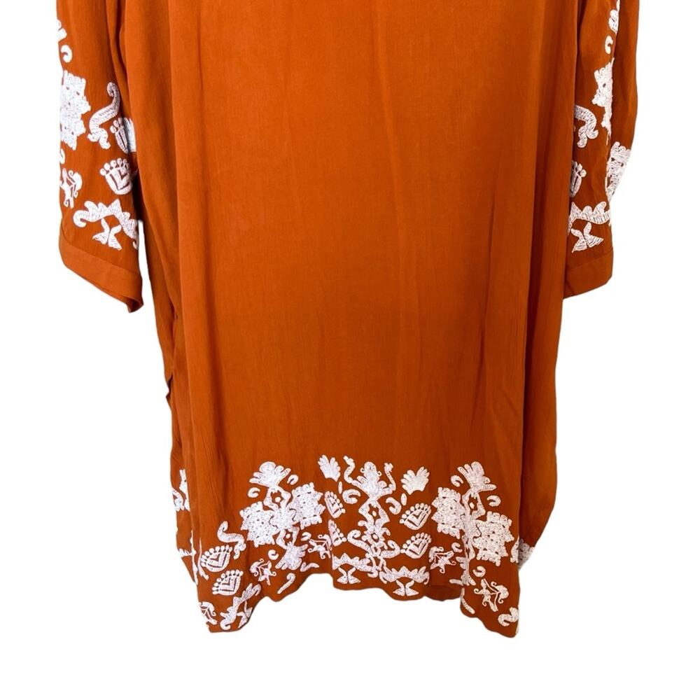 Chicos Kimono Matching Shirt Sm/Medium Rust Ivory Applique Jacket Ruana Jacket - Picture 9 of 15